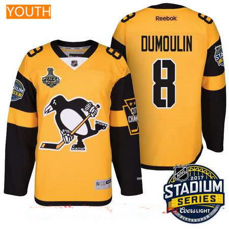 Youth Pittsburgh Penguins 8 Brian Dumoulin Yellow Stadium Series 2017 Stanley Cup Finals Patch Stitched Nhl Reebok Hockey Jersey