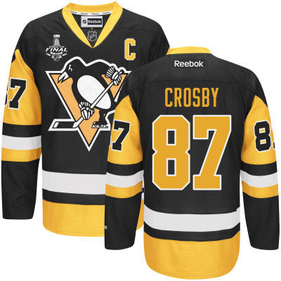 Youth Pittsburgh Penguins 87 Sidney Crosby Black With Gold 2017 Stanley Cup Nhl Finals C Patch Jersey