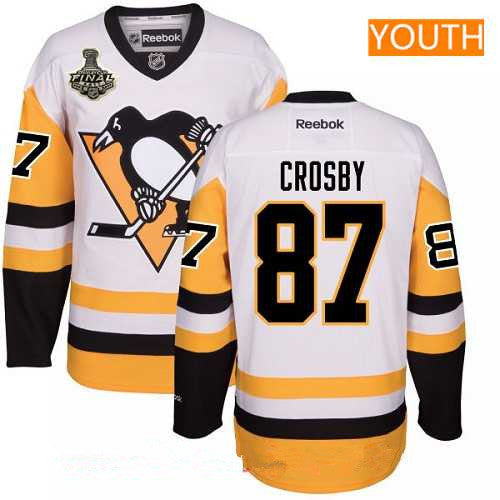 Youth Pittsburgh Penguins 87 Sidney Crosby White Third 2017 Stanley Cup Finals Patch Stitched Nhl Reebok Hockey Jersey