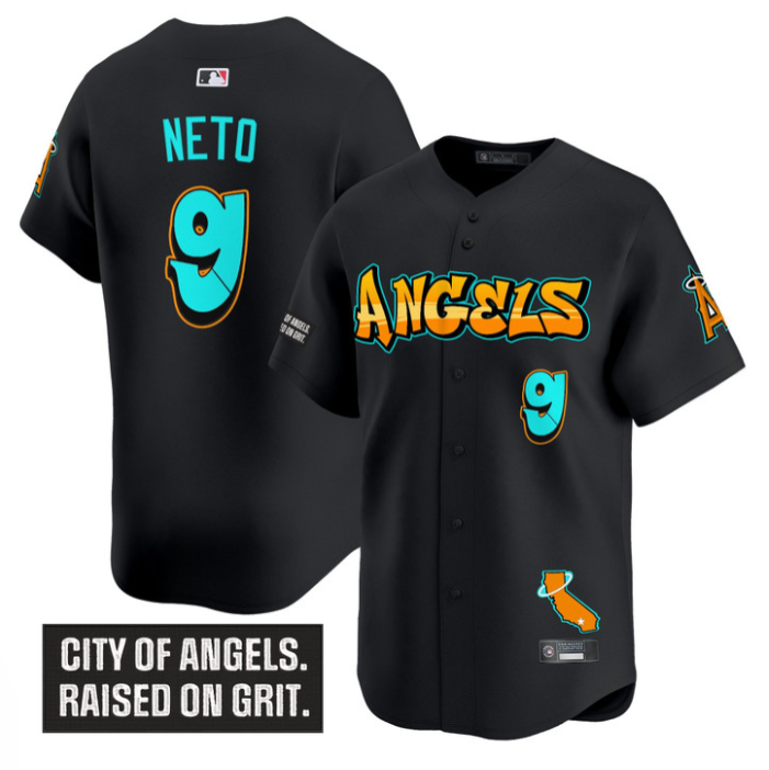 Zach Neto Jersey #9 Los Angeles Angels Graffiti Halo Drop Edition Stitched