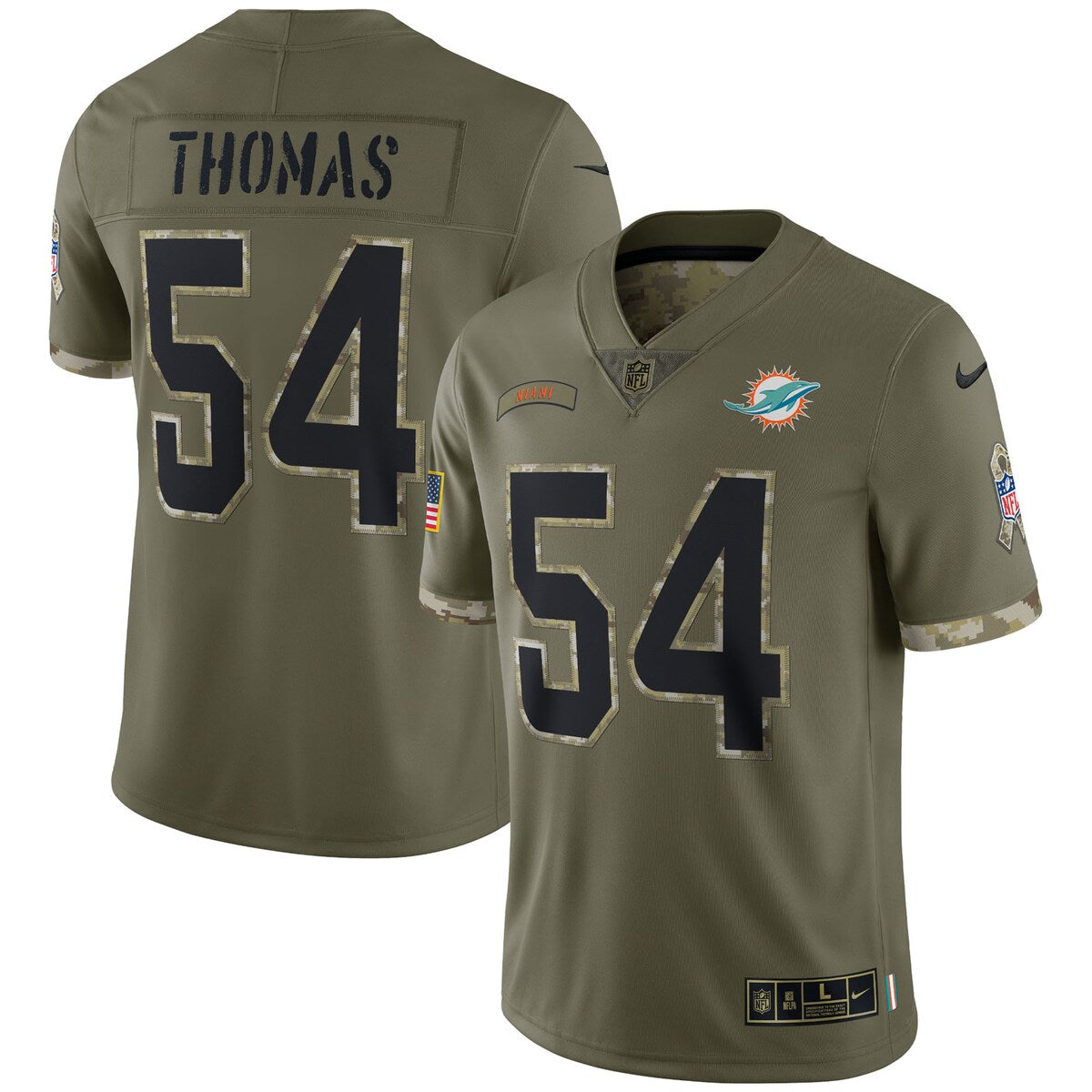 Zach Thomas Miami Dolphins 2022 Salute To Service Retired Player Limited Jersey Olive