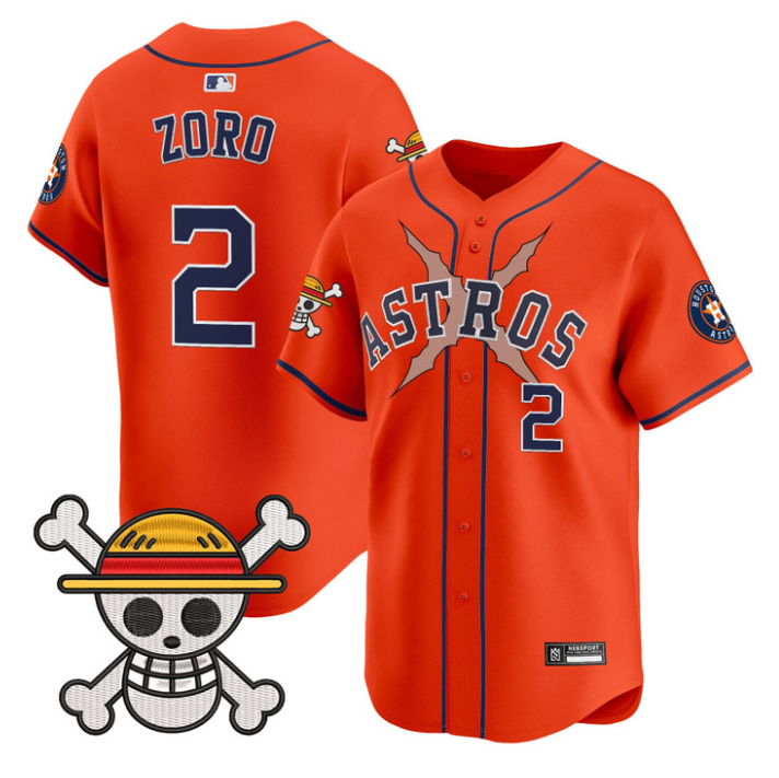 Zoro Jersey #2 Houston Astros One Piece 2025 Vapor Limited Stitched Orange