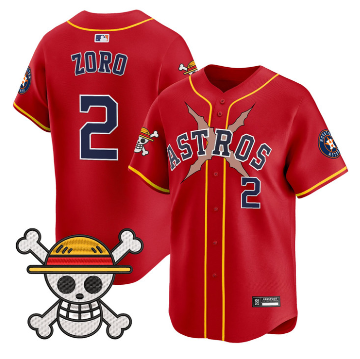 Zoro Jersey #2 Houston Astros One Piece 2025 Vapor Limited Stitched Red