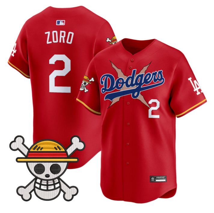 Zoro Jersey #2 Los Angeles Dodgers One Piece 2025 Vapor Limited Stitched Red