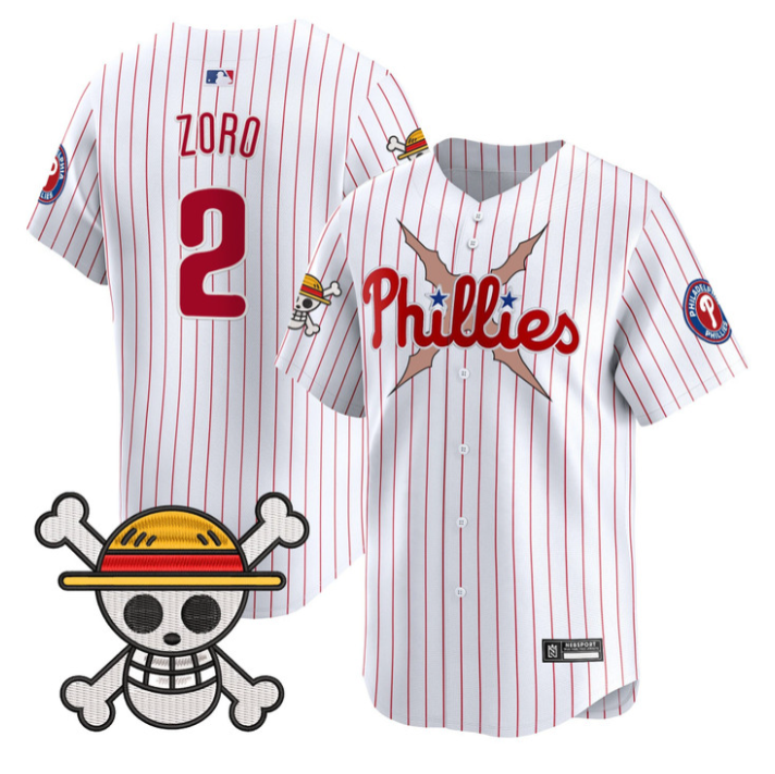 Zoro Jersey #2 Philadelphia Phillies One Piece 2025 Limited Stitched Stripes