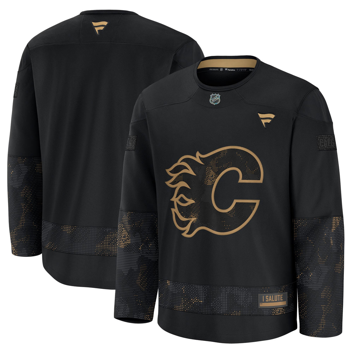 Men's Calgary Flames Fanatics Black 2024 Military Appreciation Practice Jersey