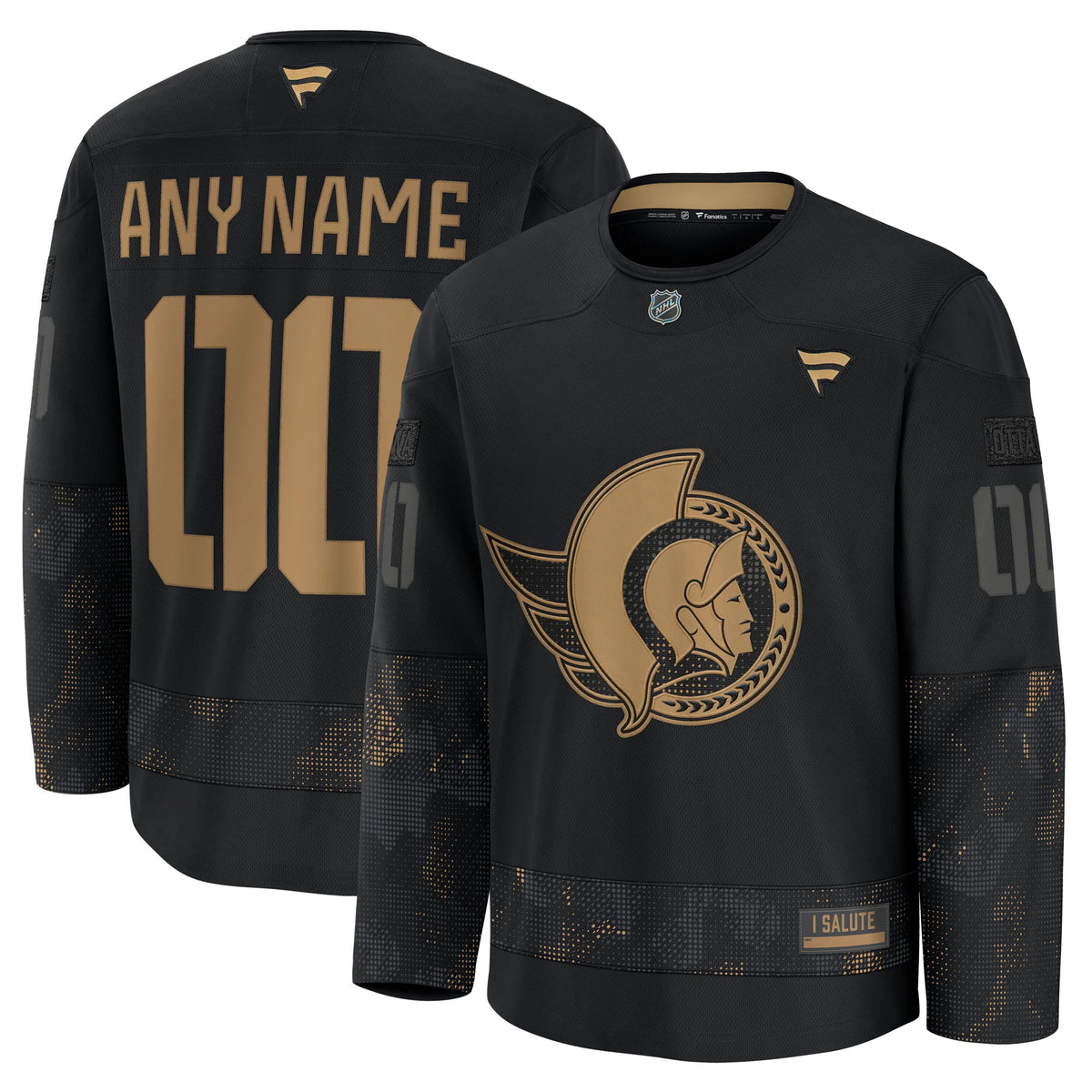 Men's Ottawa Senators Fanatics Black 2024 Military Appreciation Custom Practice Jersey