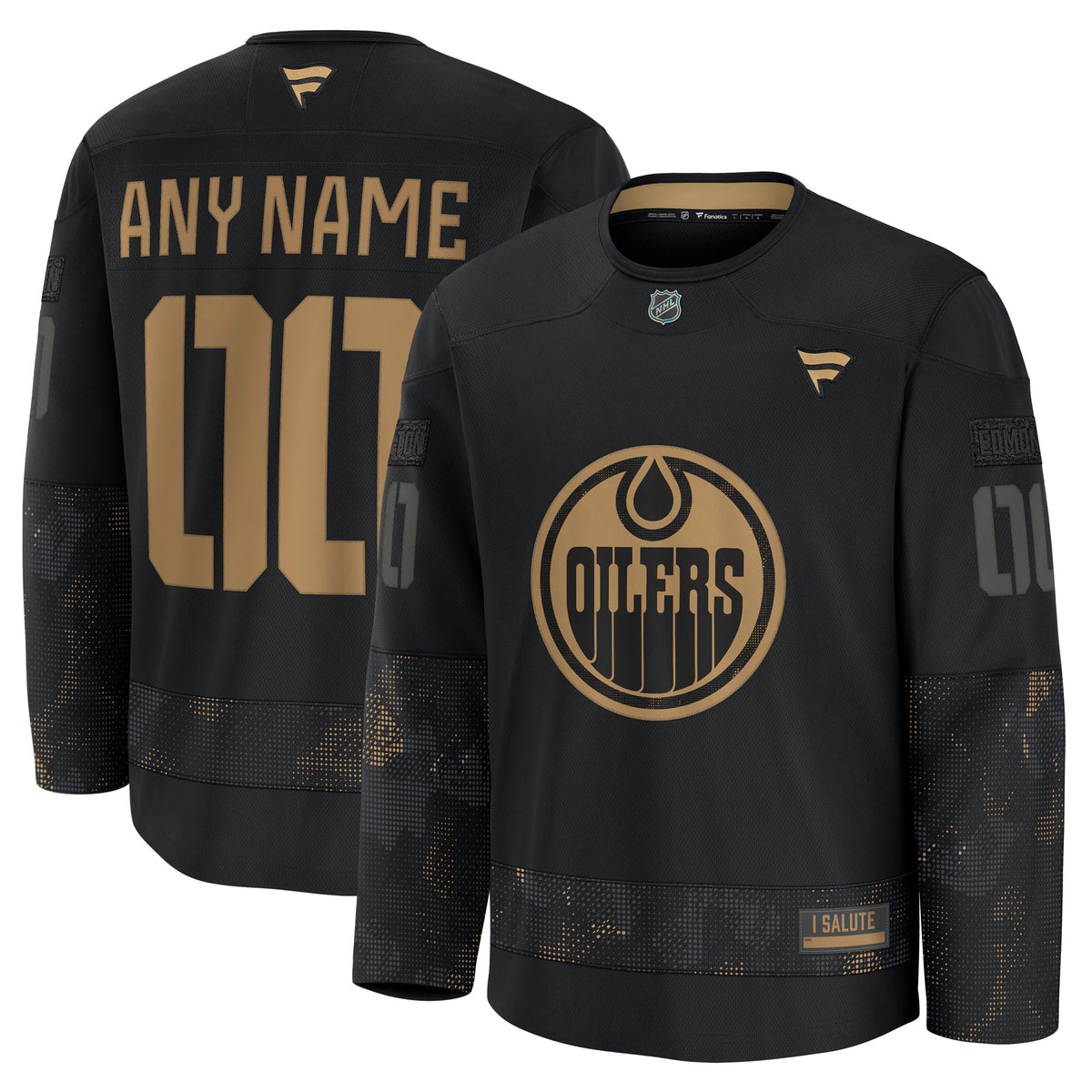 Men's Edmonton Oilers Fanatics Black 2024 Military Appreciation Custom Practice Jersey