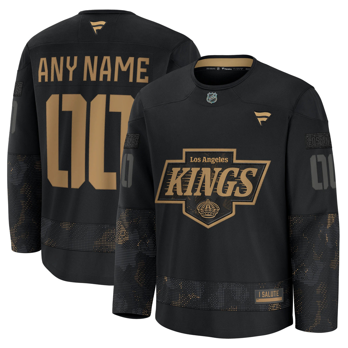 Men's Los Angeles Kings Fanatics Black 2024 Military Appreciation Custom Practice Jersey