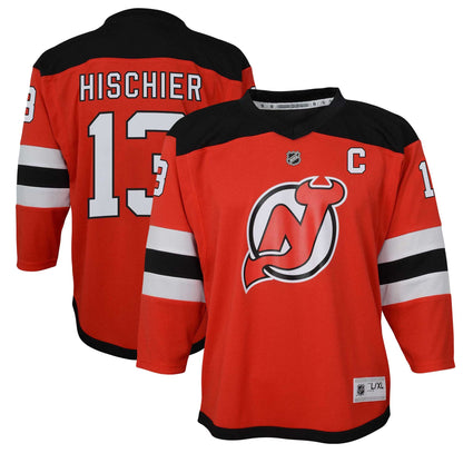 Youth New Jersey Devils Nico Hischier Red Captain Patch Home Replica Player Jersey