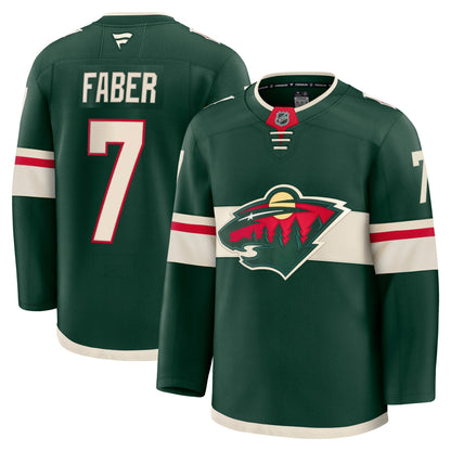 Men's Minnesota Wild Brock Faber Fanatics Green Anniversary Premium Jersey