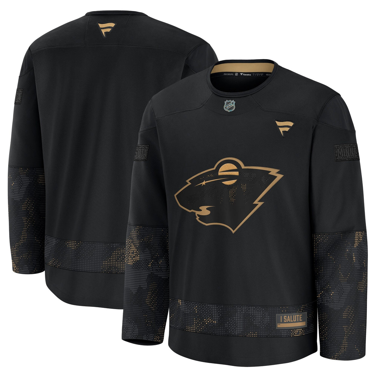 Men's Minnesota Wild Fanatics Black 2024 Military Appreciation Practice Jersey