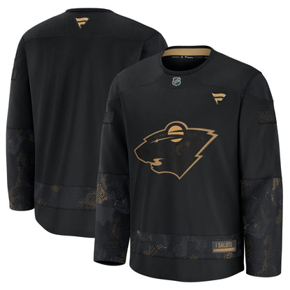 Men's Minnesota Wild Fanatics Black 2024 Military Appreciation Practice Jersey