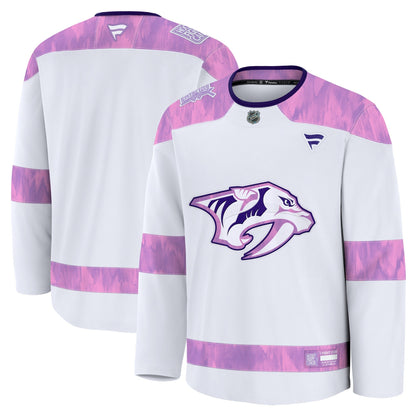 Men's Nashville Predators Fanatics White 2024 Hockey Fights Cancer Practice Jersey