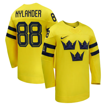 Men's Sweden Hockey William Nylander Nike Yellow 2026 Away Replica Jersey