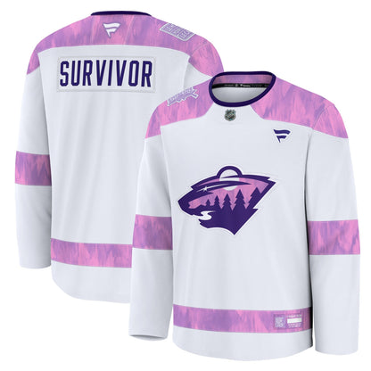 Men's Minnesota Wild Fanatics White Hockey Fights Cancer Survivor Practice Jersey