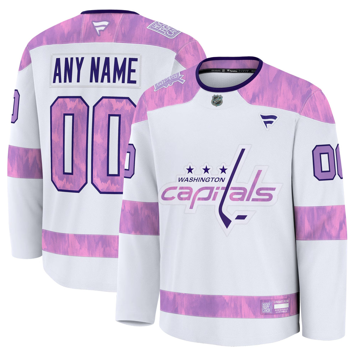 Men's Washington Capitals Fanatics White 2024 Hockey Fights Cancer Custom Practice Jersey