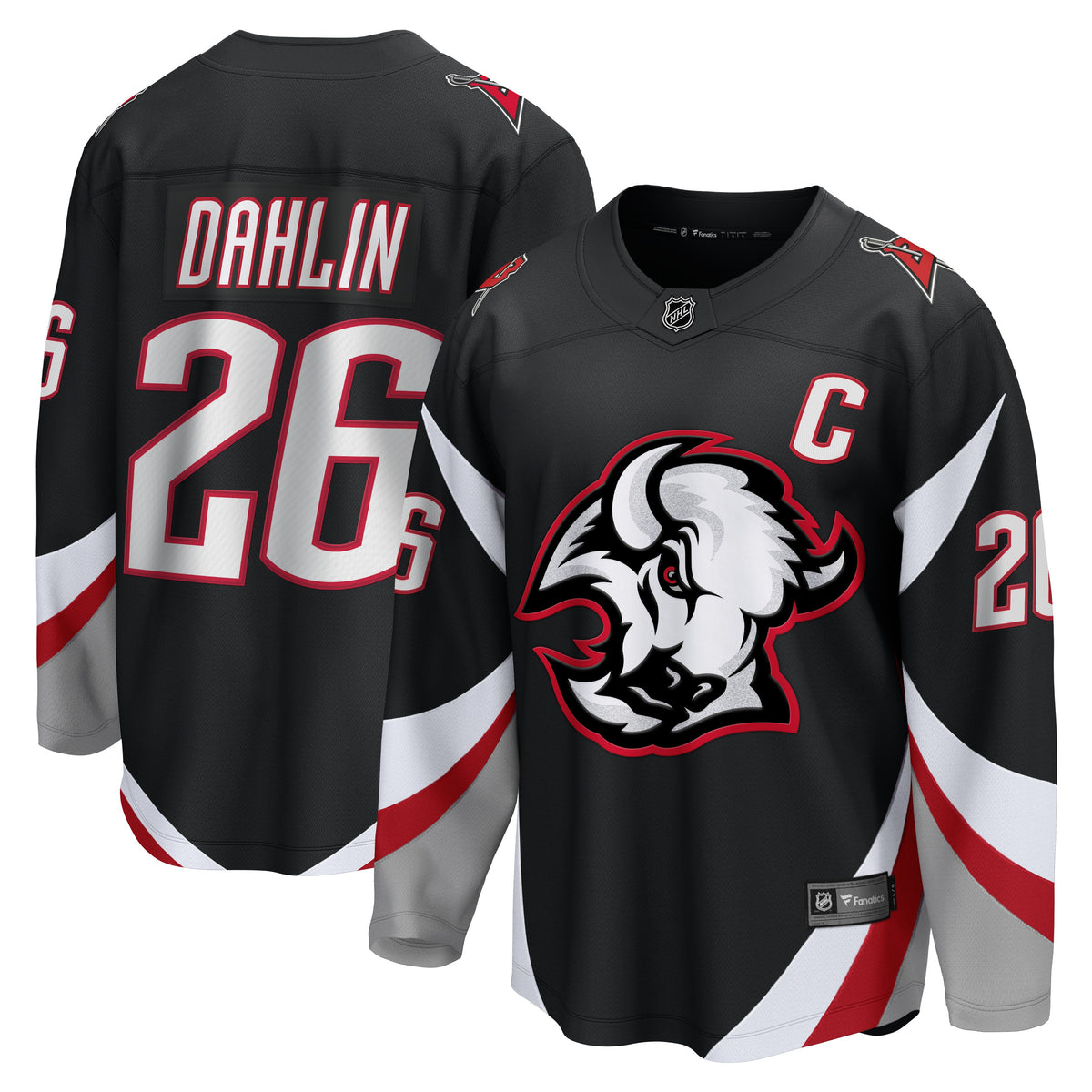 Men's Buffalo Sabres Rasmus Dahlin Fanatics Black Alternate Captain Patch Breakaway Jersey