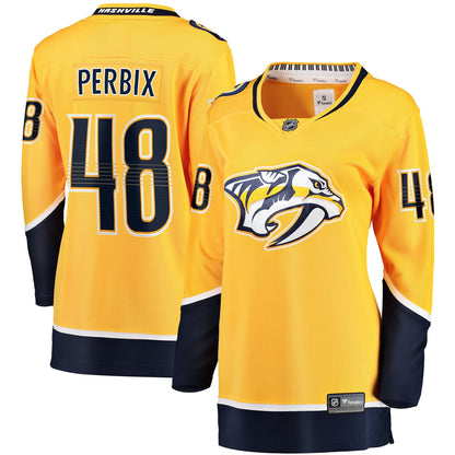Women's Nashville Predators Nick Perbix Fanatics Gold Home Breakaway Jersey