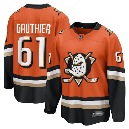 Men's Anaheim Ducks Cutter Gauthier Fanatics Orange Home Breakaway Jersey