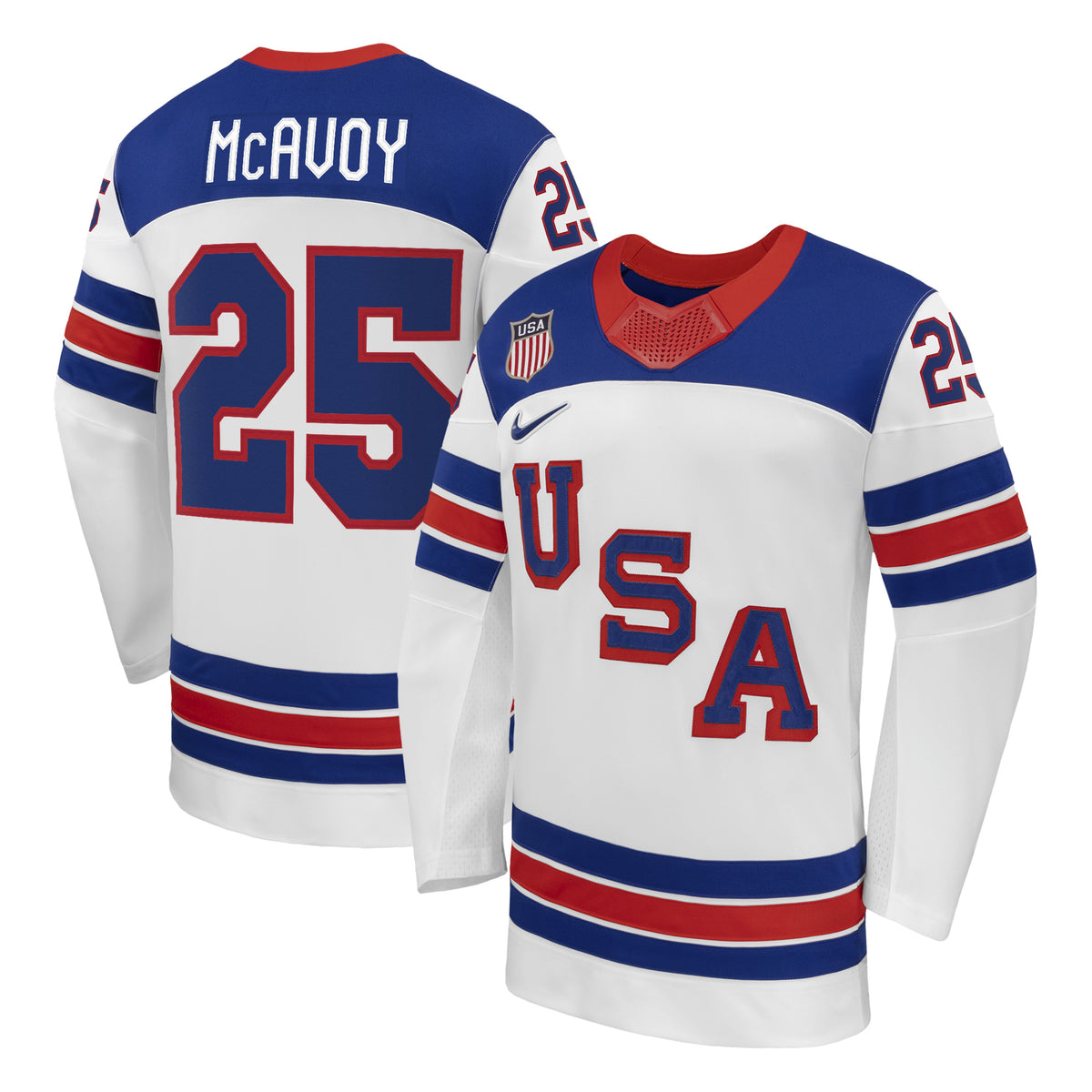Men's Charlie McAvoy Nike White US Hockey 2026 Away Replica Jersey