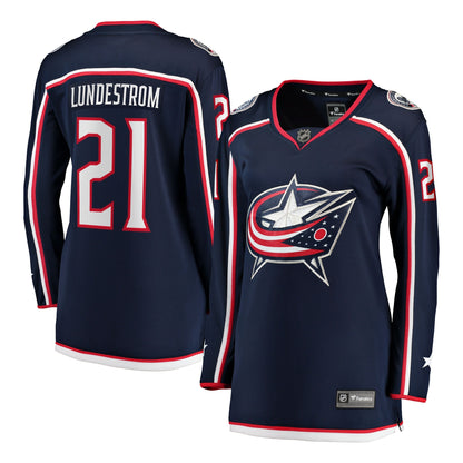 Women's Columbus Blue Jackets Isac Lundestrom Fanatics Navy Home Breakaway Jersey