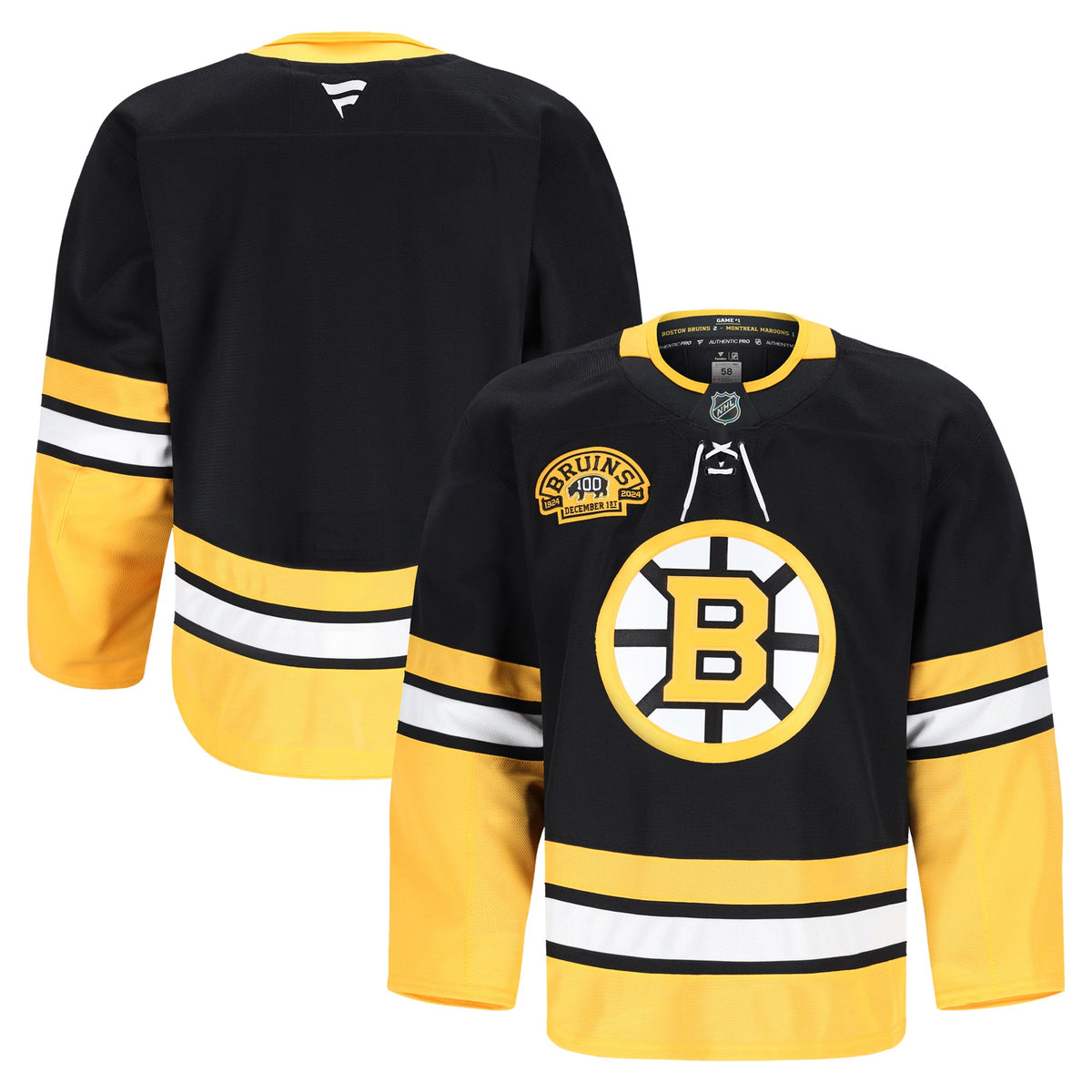 Men's Boston Bruins Fanatics Black 100th Anniversary Authentic Pro Jersey