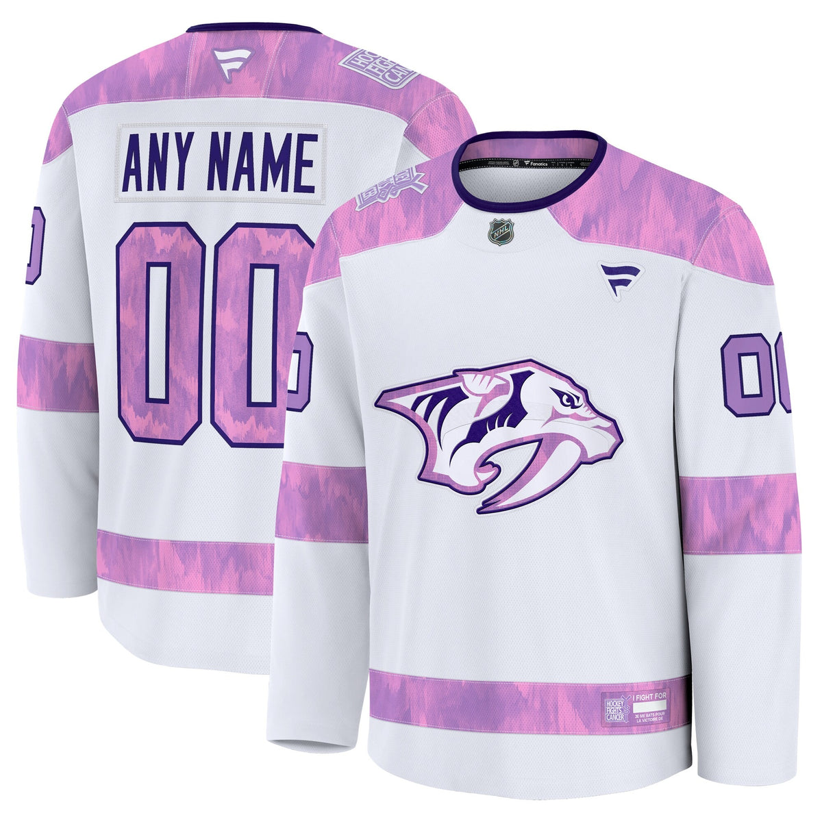 Men's Nashville Predators Fanatics White 2024 Hockey Fights Cancer Custom Practice Jersey