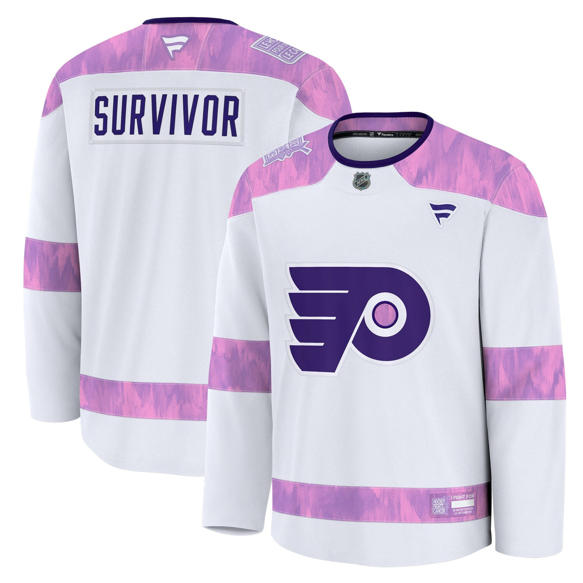 Men's Philadelphia Flyers Fanatics White Hockey Fights Cancer Survivor Practice Jersey