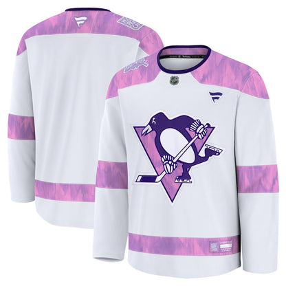 Men's Pittsburgh Penguins Fanatics White 2024 Hockey Fights Cancer Practice Jersey