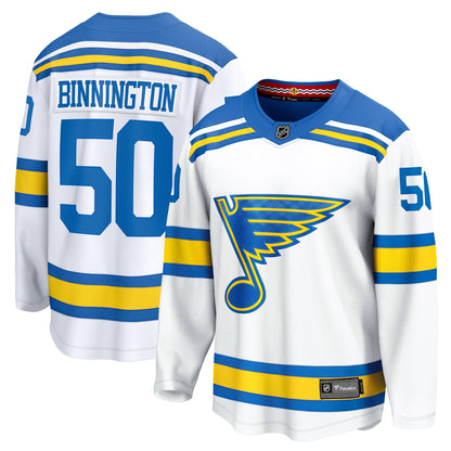 Men's St. Louis Blues Jordan Binnington Fanatics White Away Breakaway Player Jersey