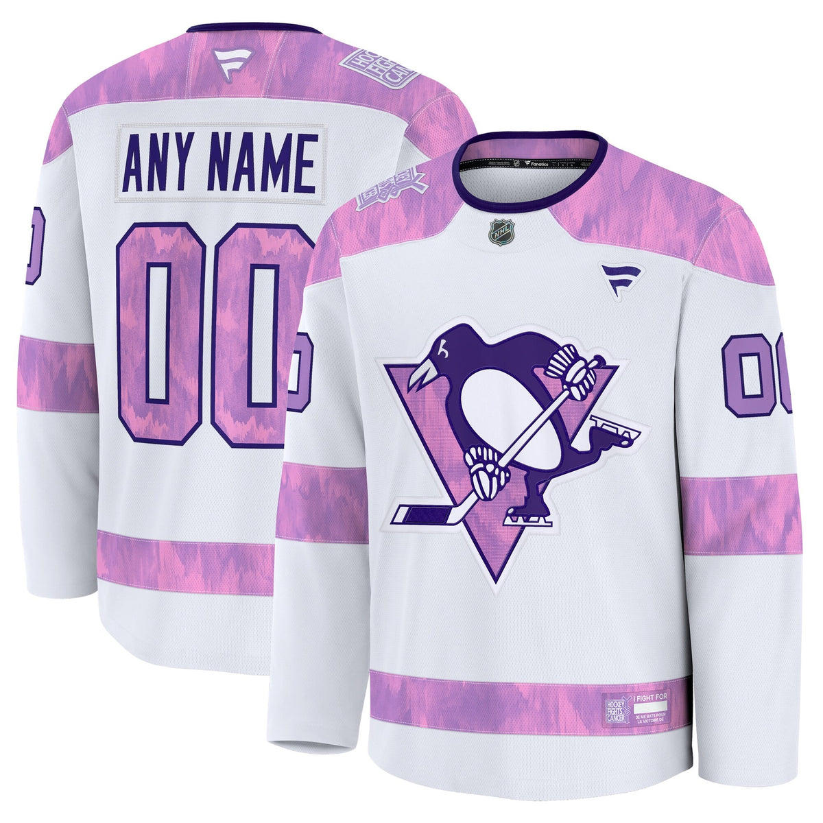 Men's Pittsburgh Penguins Fanatics White 2024 Hockey Fights Cancer Custom Practice Jersey