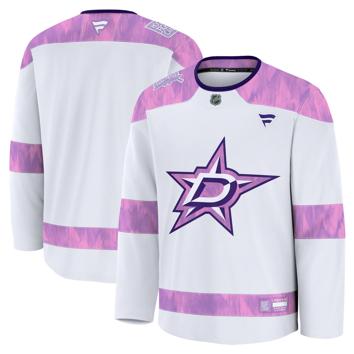 Men's Dallas Stars Fanatics White 2024 Hockey Fights Cancer Practice Jersey