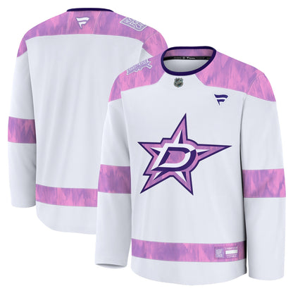 Men's Dallas Stars Fanatics White 2024 Hockey Fights Cancer Practice Jersey