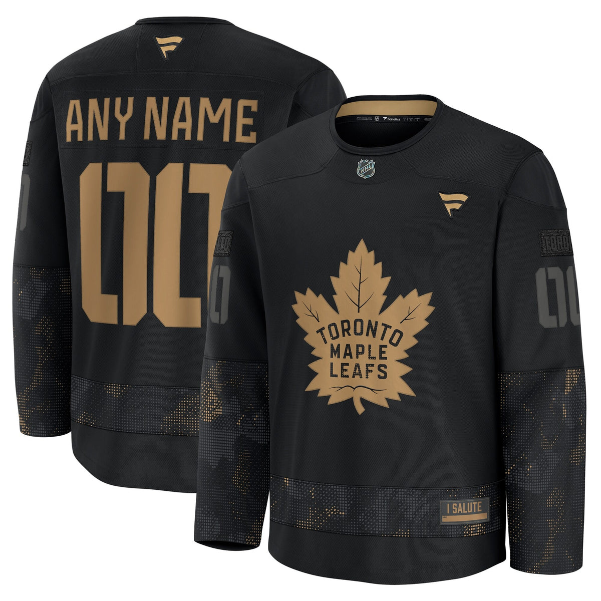 Men's Toronto Maple Leafs Fanatics Black 2024 Military Appreciation Custom Practice Jersey