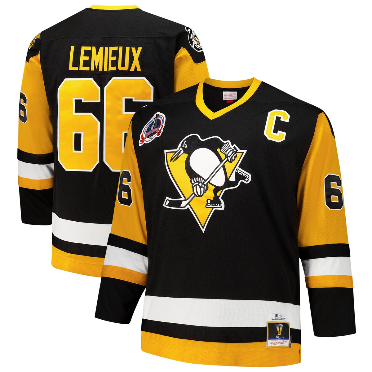 Men's Pittsburgh Penguins Mario Lemieux Mitchell & Ness Black Big & Tall 1991_92 Blue Line 2.0 Jersey