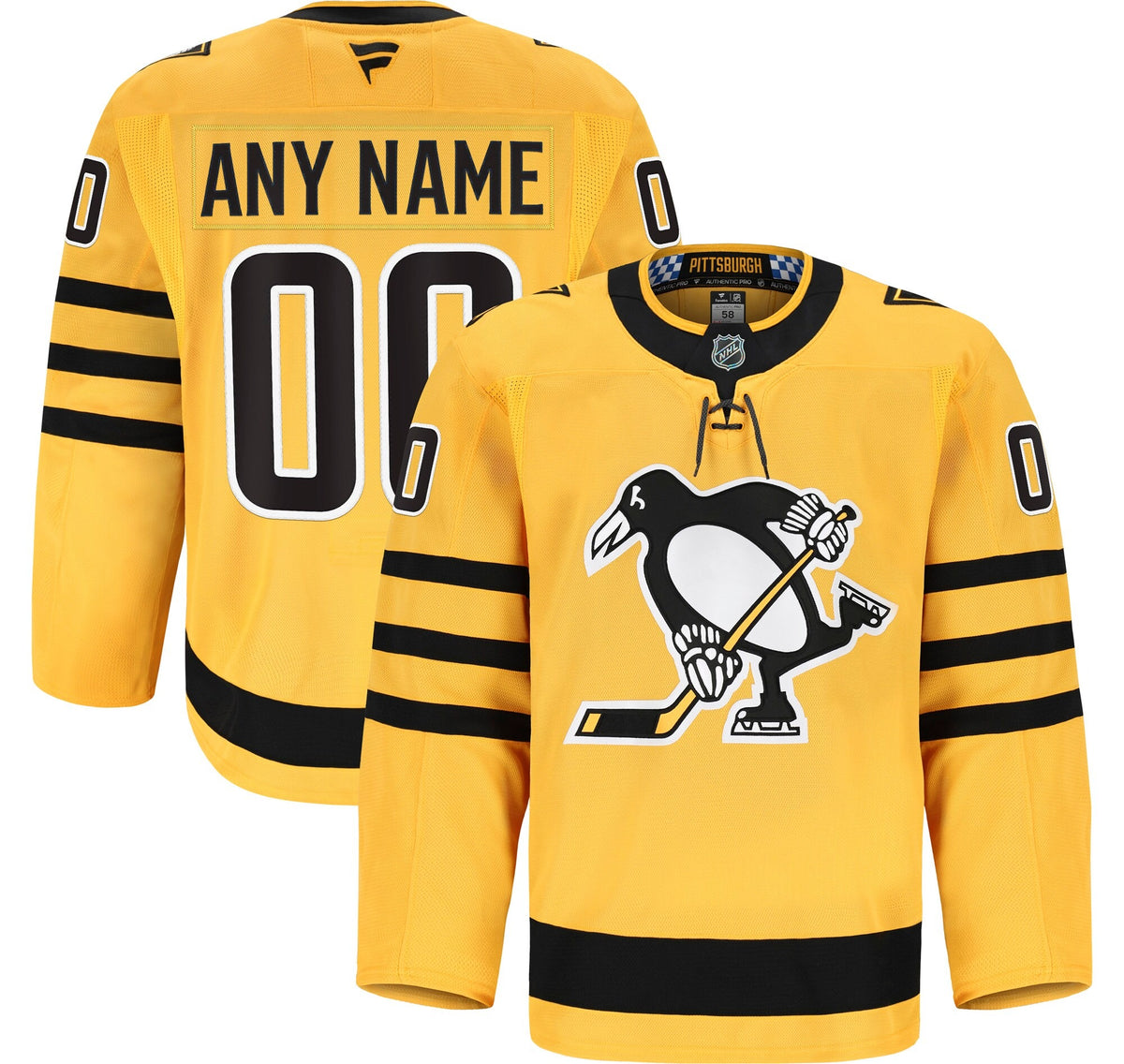 Men's Pittsburgh Penguins Fanatics Gold Alternate Authentic Pro Custom Jersey