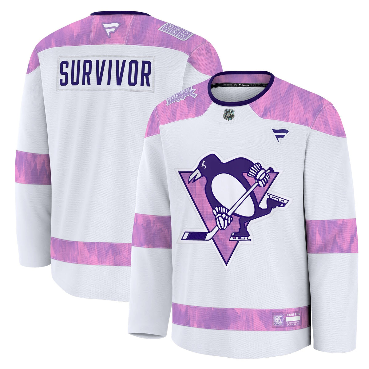 Men's Pittsburgh Penguins Fanatics White Hockey Fights Cancer Survivor Practice Jersey