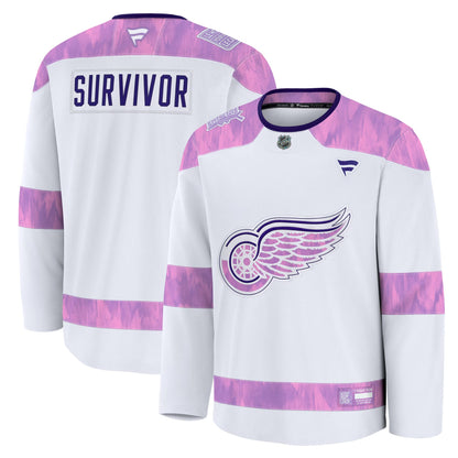 Men's Detroit Red Wings Fanatics White Hockey Fights Cancer Survivor Practice Jersey