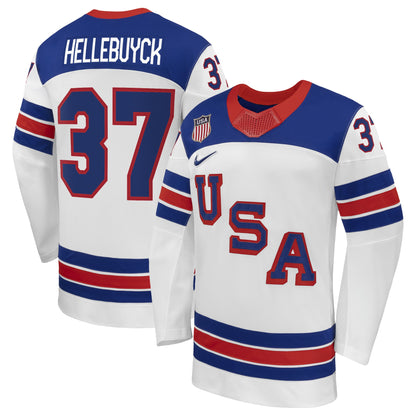 Men's Connor Hellebuyck Nike White US Hockey 2026 Away Replica Jersey