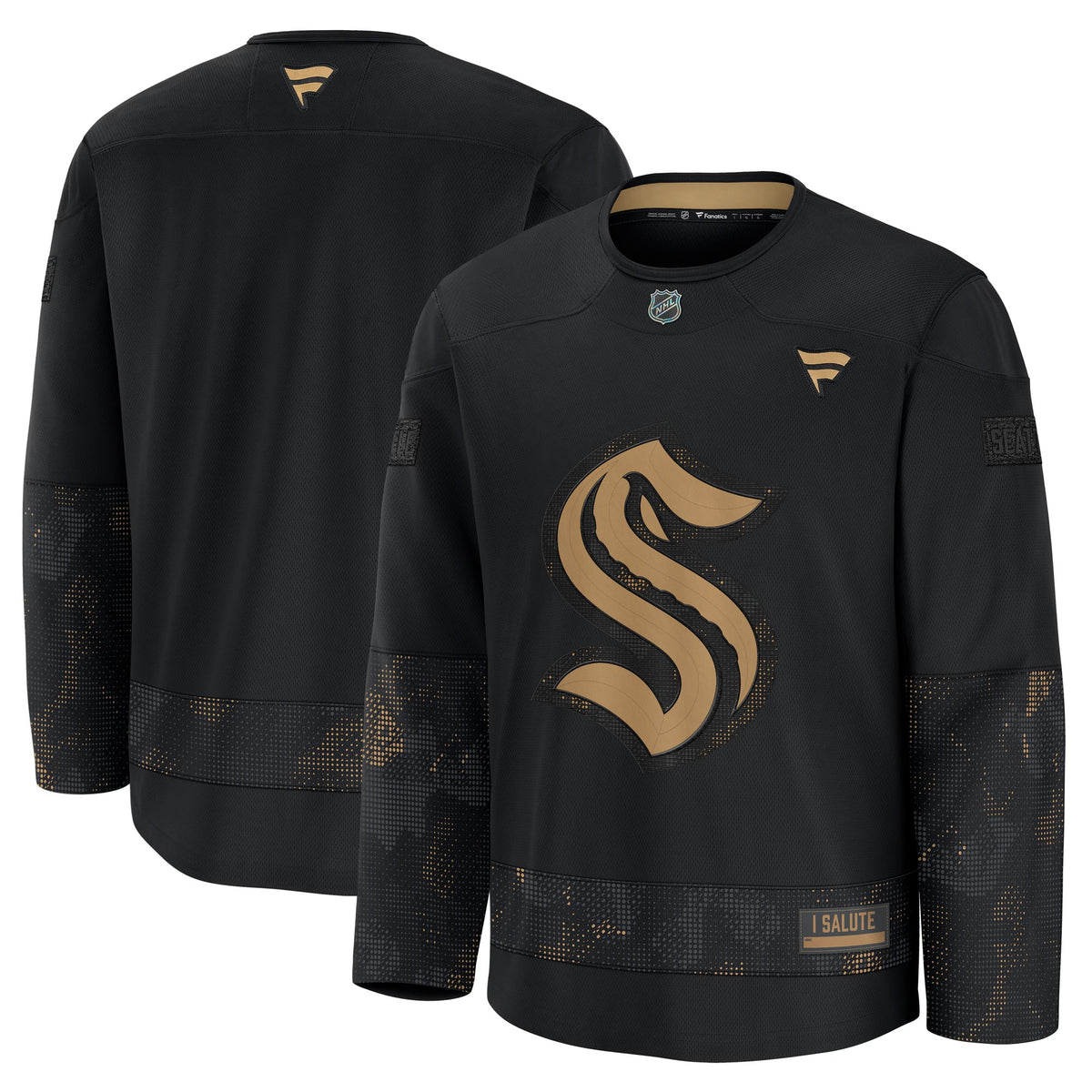 Men's Seattle Kraken Fanatics Black 2024 Military Appreciation Practice Jersey