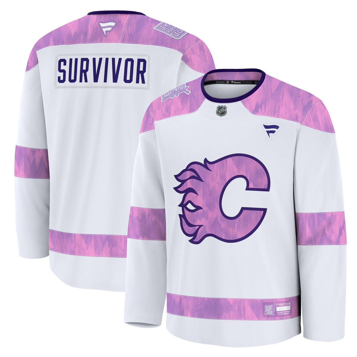 Men's Calgary Flames Fanatics White Hockey Fights Cancer Survivor Practice Jersey
