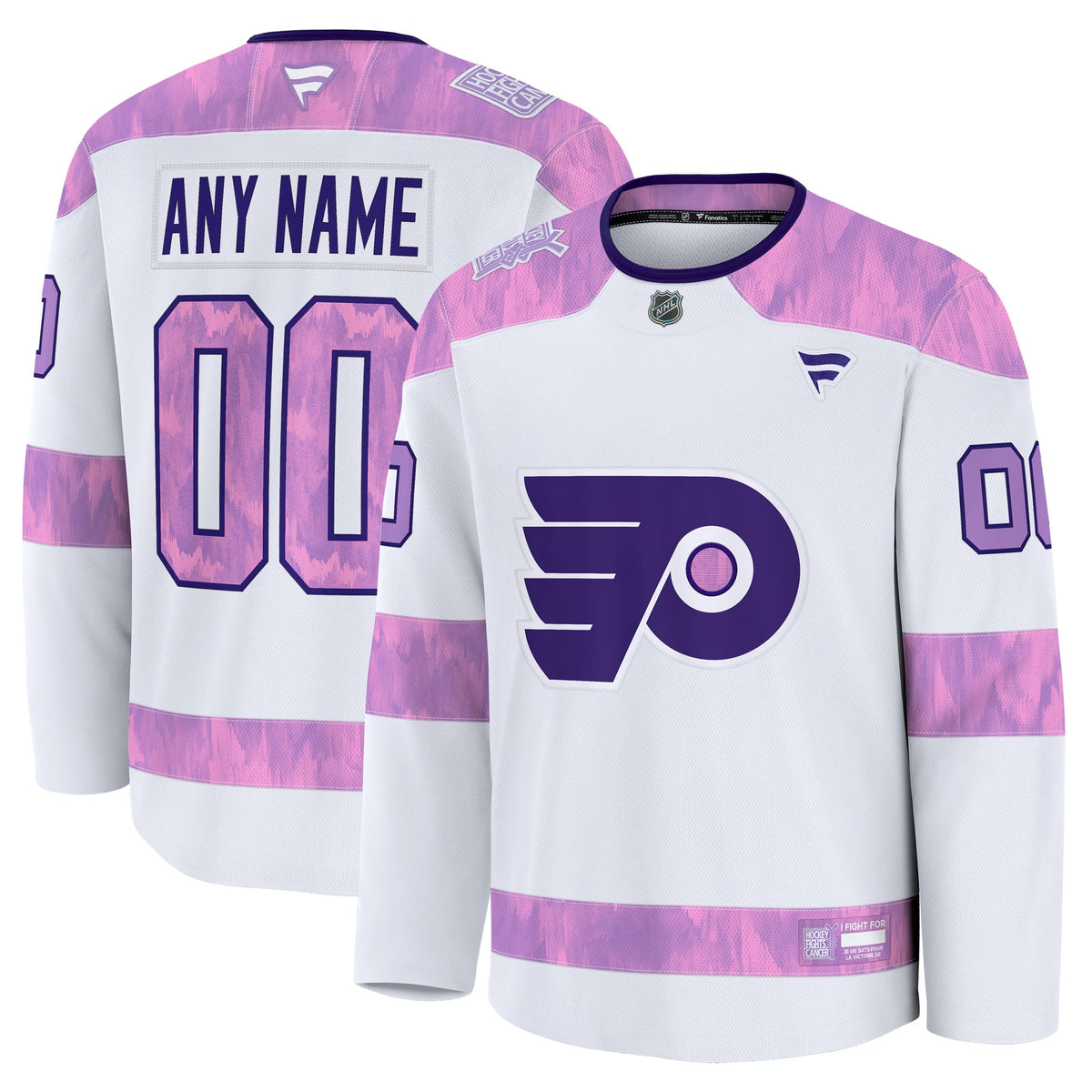 Men's Philadelphia Flyers Fanatics White 2024 Hockey Fights Cancer Custom Practice Jersey
