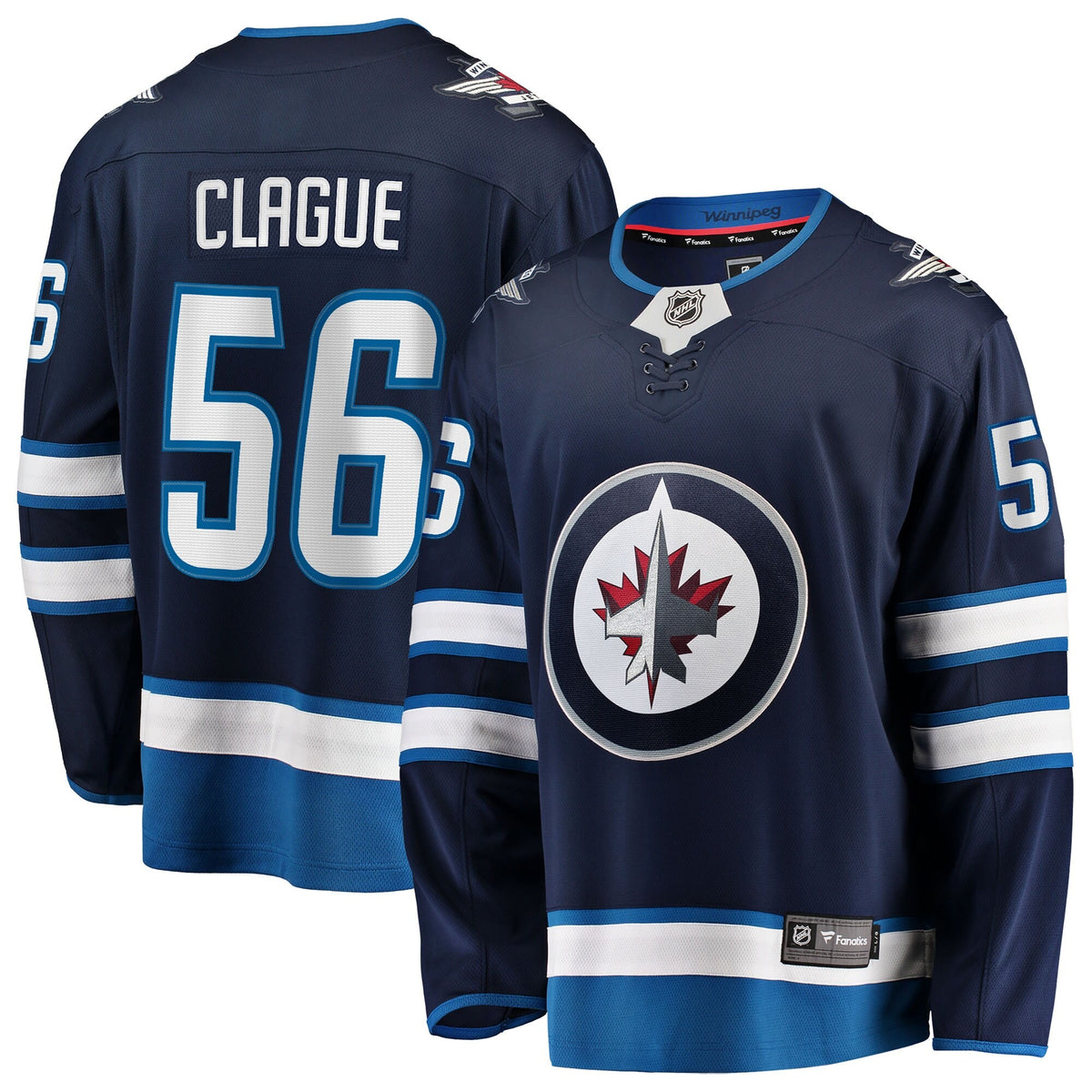 Men's Winnipeg Jets Kale Clague Fanatics Navy Home Breakaway Jersey
