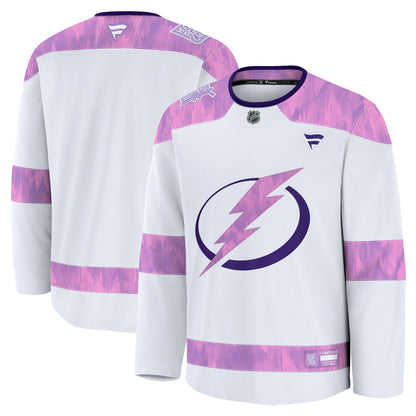Men's Tampa Bay Lightning Fanatics White 2024 Hockey Fights Cancer Practice Jersey
