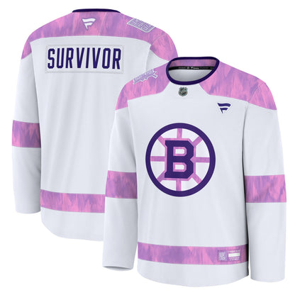 Men's Boston Bruins Fanatics White Hockey Fights Cancer Survivor Practice Jersey
