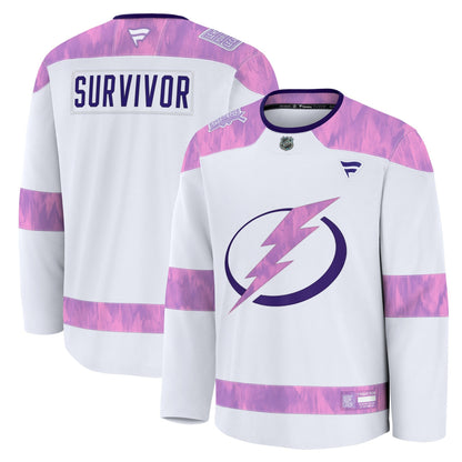 Men's Tampa Bay Lightning Fanatics White Hockey Fights Cancer Survivor Practice Jersey