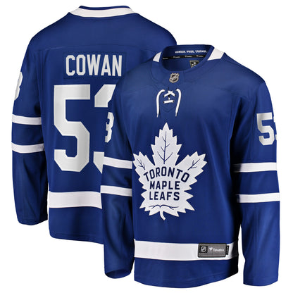 Men's Toronto Maple Leafs Easton Cowan Fanatics Blue Home Breakaway Jersey