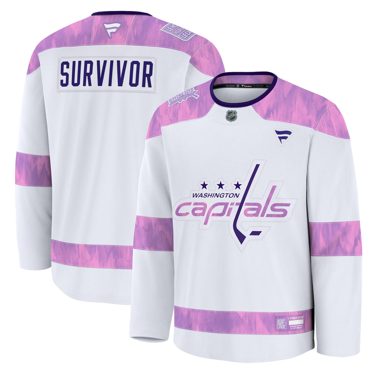 Men's Washington Capitals Fanatics White Hockey Fights Cancer Survivor Practice Jersey
