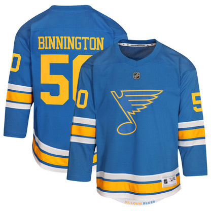 Youth St. Louis Blues Jordan Binnington Blue Home Replica Player Jersey